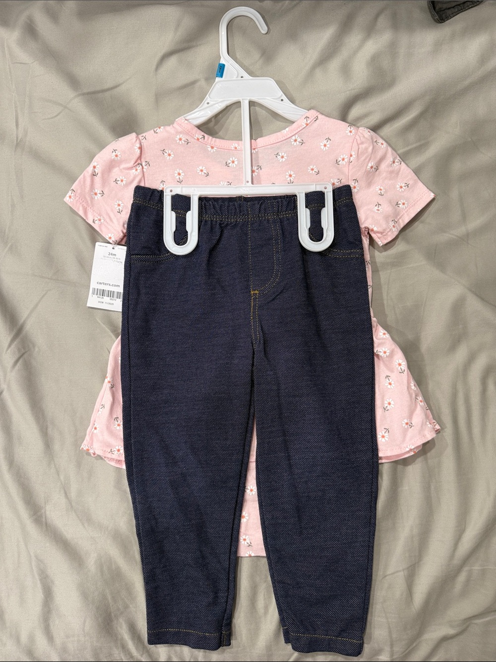 NWT - Carter's Pink 'Happy' Peplum Bodysuit with Navy Leggings (2pcs Set) - Picture 4 of 10